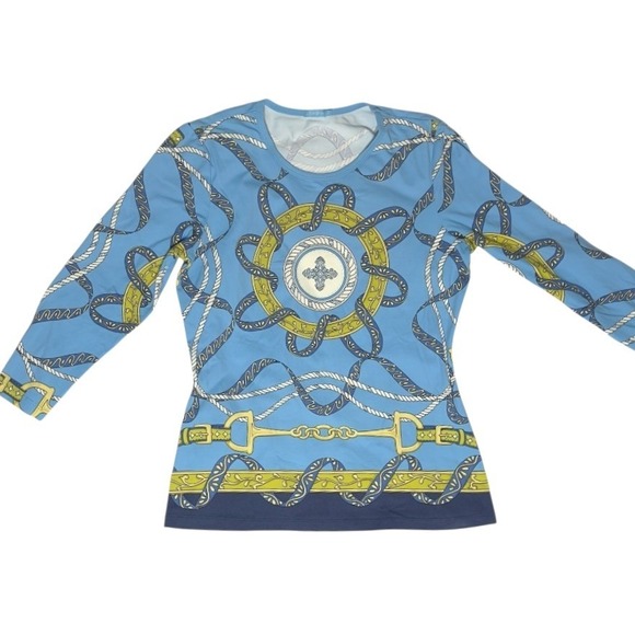 J. McLaughlin Tops - J MCLAUGHLIN Womens Equestrian Print Long Sleeve Designer Classic Top‎ Blue S